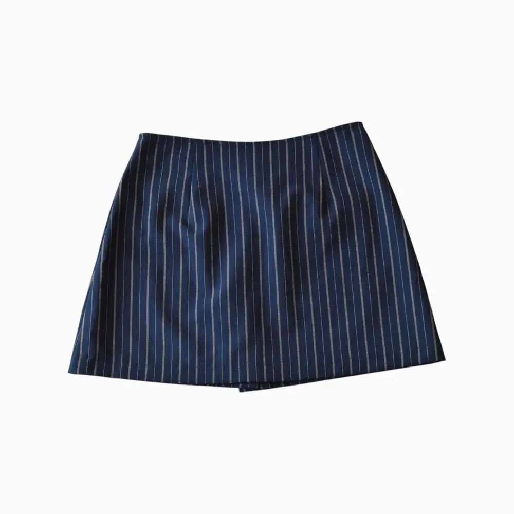 Y2K Navy Striped A Line Mini Skirt Size X-Small